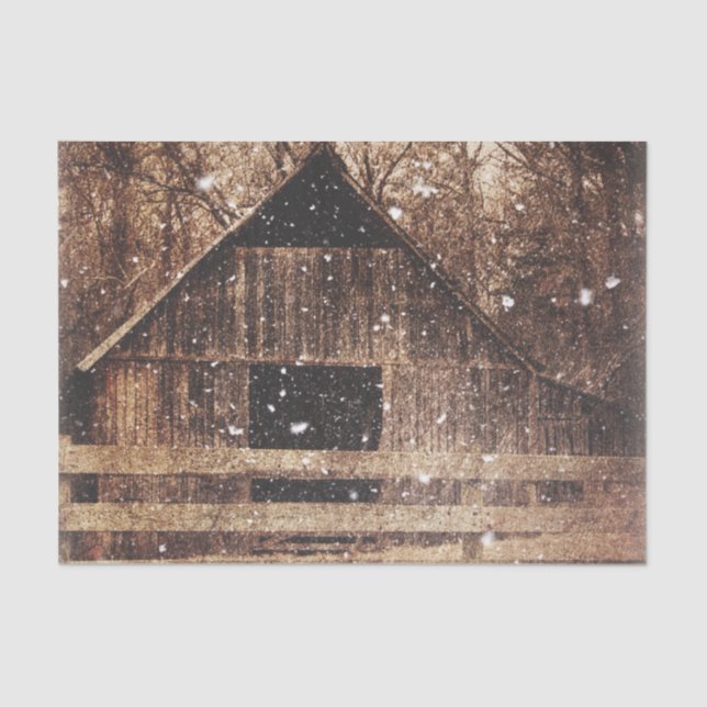 Primitive Winter Snow Country Rural Old Barn Tissue Paper (Front)
