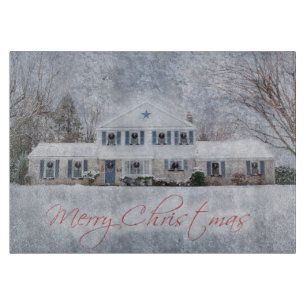 Primitive Winter Snow Country Rustic Open House Cutting Board