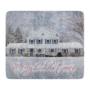 Primitive Winter Snow Country Rustic Open House Cutting Board