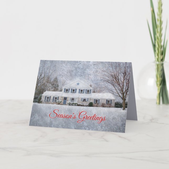 Primitive Winter Snow Country Rustic Open House Holiday Card (Front)