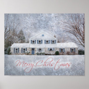 Primitive Winter Snow Country Rustic Open House Poster