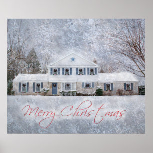 Primitive Winter Snow Country Rustic Open House Poster