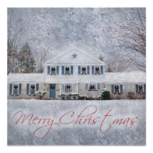 Primitive Winter Snow Country Rustic Open House Poster