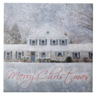 Primitive Winter Snow Country Rustic Open House Tile