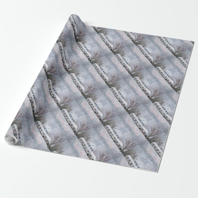 Primitive Winter Snow Country Rustic Open House Wrapping Paper (Unrolled)