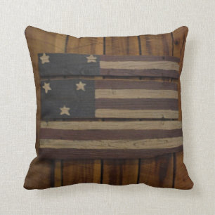 Primitive wood American flag pillow
