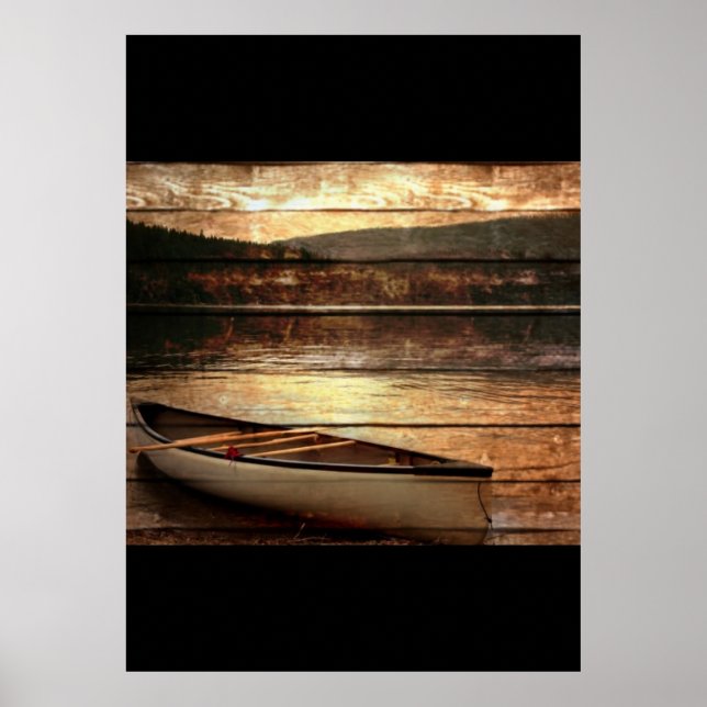 Primitive Wood grain reflection Lake House Canoe Poster (Front)