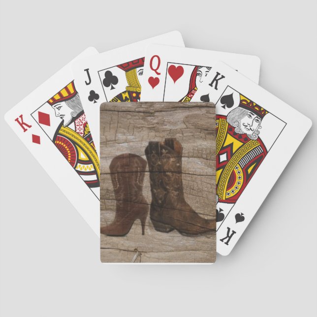 Primitive Wood grain Western country cowboy boots Playing Cards (Back)