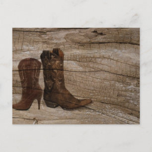 Primitive Wood grain Western country cowboy boots Postcard