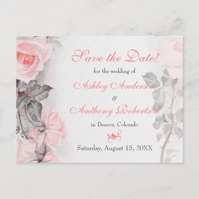 Primose Pink Rose Wedding Save the Date Announcement Postcard (Front)