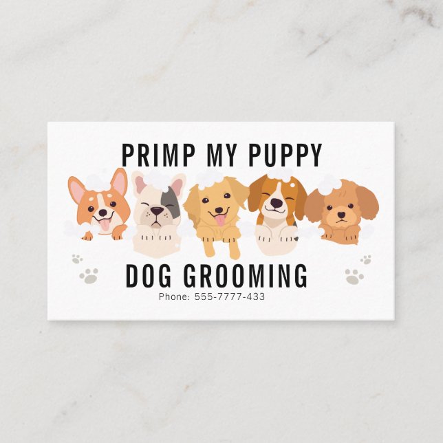 Primp My Puppy Dog Grooming Pet Business Card (Front)