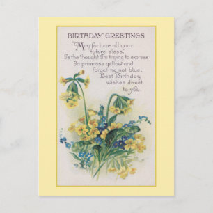 Primrose and Forget-Me-Not Vintage Birthday Postcard