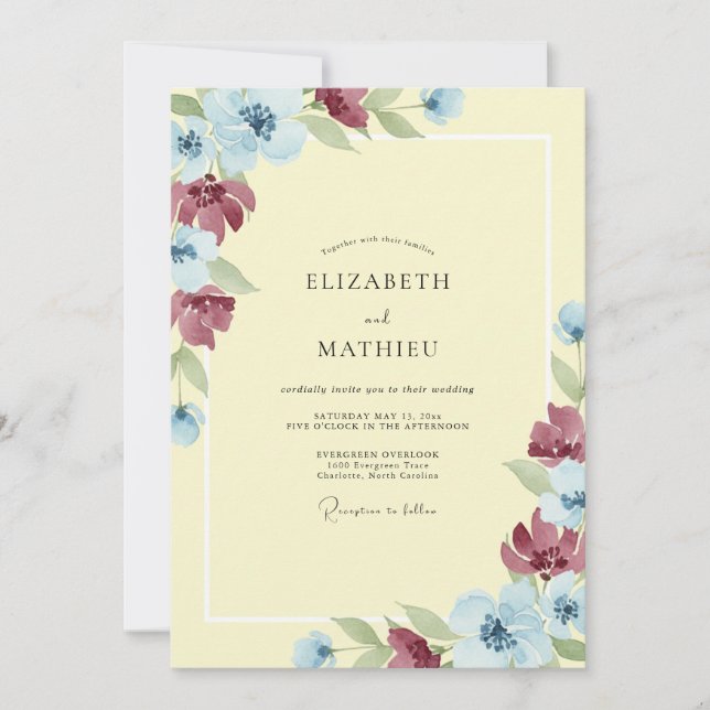 Primrose Burgundy Painted Wedding Invitation (Front)