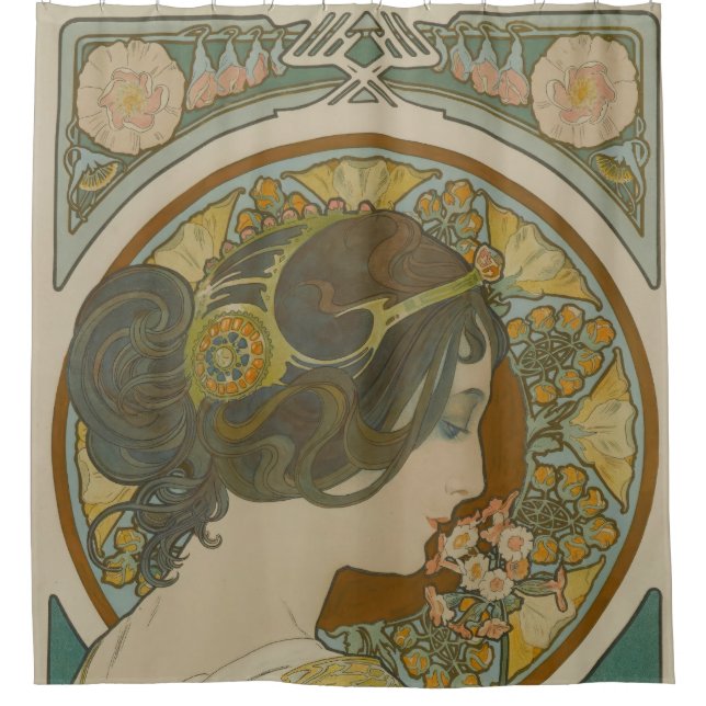 Primrose by Alphonse Mucha (1899) Shower Curtain (Front)