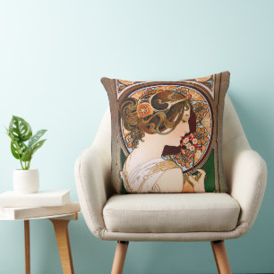 Primrose by Alphonse Mucha Cushion