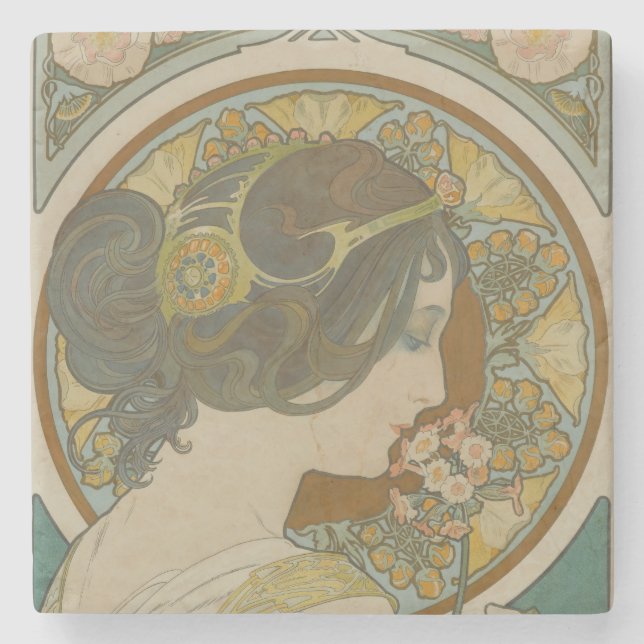 Primrose by Alphonse Mucha  Stone Coaster (Front)