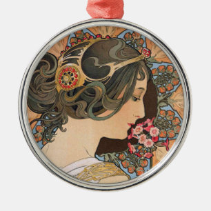 Primrose by Alphonse Mucha - Vintage Art Nouveau Metal Tree Decoration