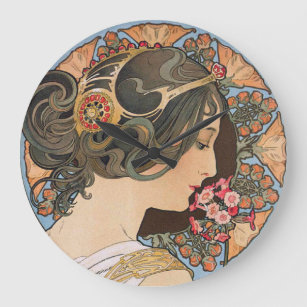Primrose by Mucha - Vintage Floral Art Nouveau Large Clock
