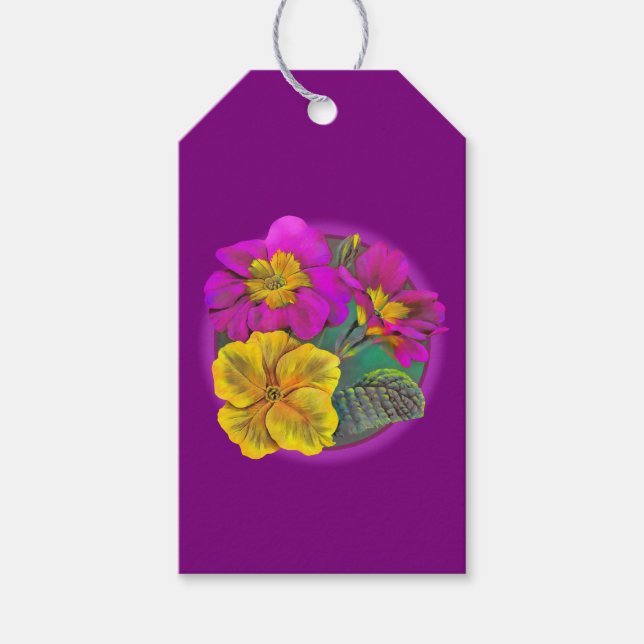 Primrose fine art painting pink purple gift tag (Front)