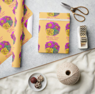 Primrose fine art pink yellow Easter wrapping Paper