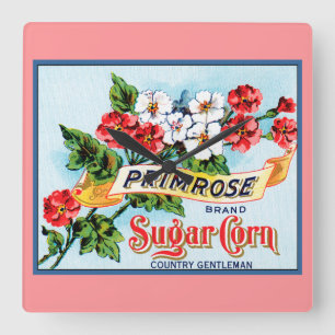 Primrose Flowers Pink Floral Vintage Crate Art Square Wall Clock