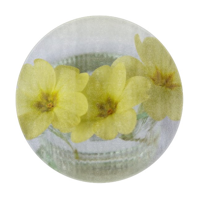 primrose in a coffee cup cutting board (Front)