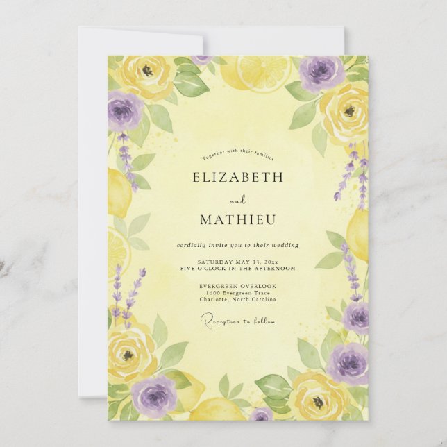 Primrose Lavender Painted Wedding Invitation (Front)