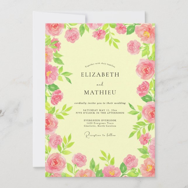 Primrose Magenta Peony Wedding Invitation (Front)
