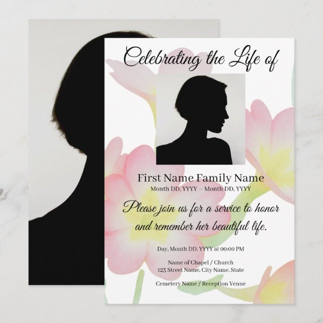 Primrose memorial invitation (Front/Back)