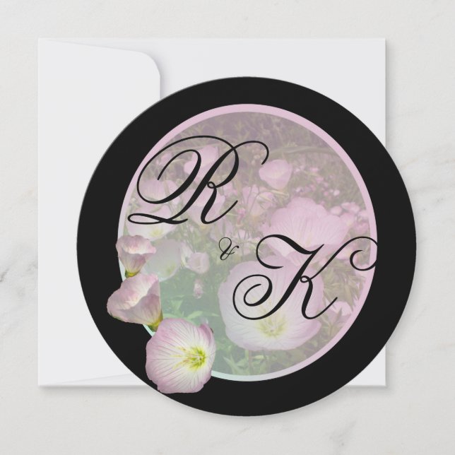 Primrose pink flowers bold stripes Monogram Save The Date (Front)