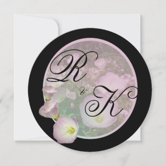 Primrose pink flowers bold stripes Monogram Save The Date