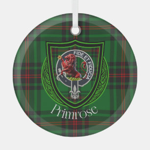 Primrose Scottish Clan Tartan & Crest Glass Tree Decoration