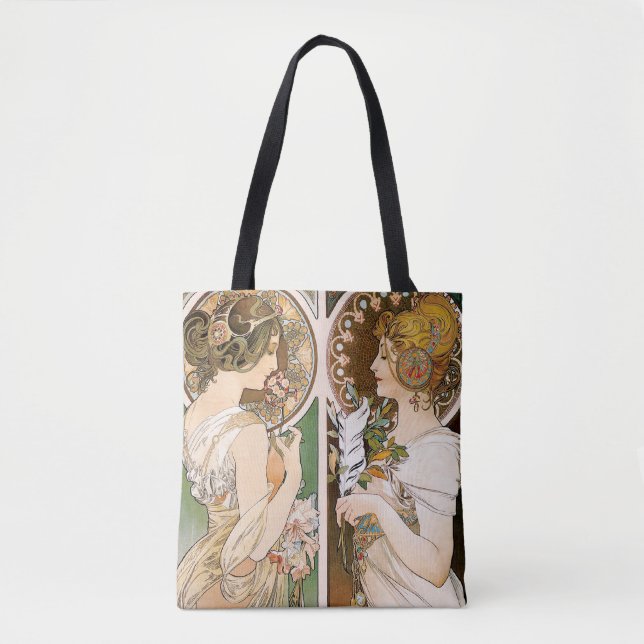 Primroses and Feather, Mucha Tote Bag (Front)