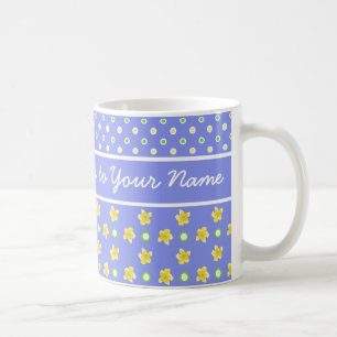 Primroses Coffee Mug: Personalize: Blue Polka Dots Mug