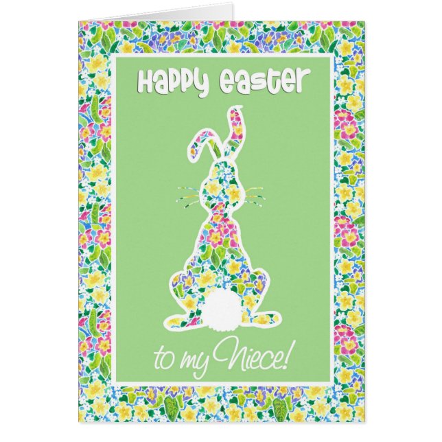 Primroses Cute Bunny Rabbit Easter Card for Niece (Front)