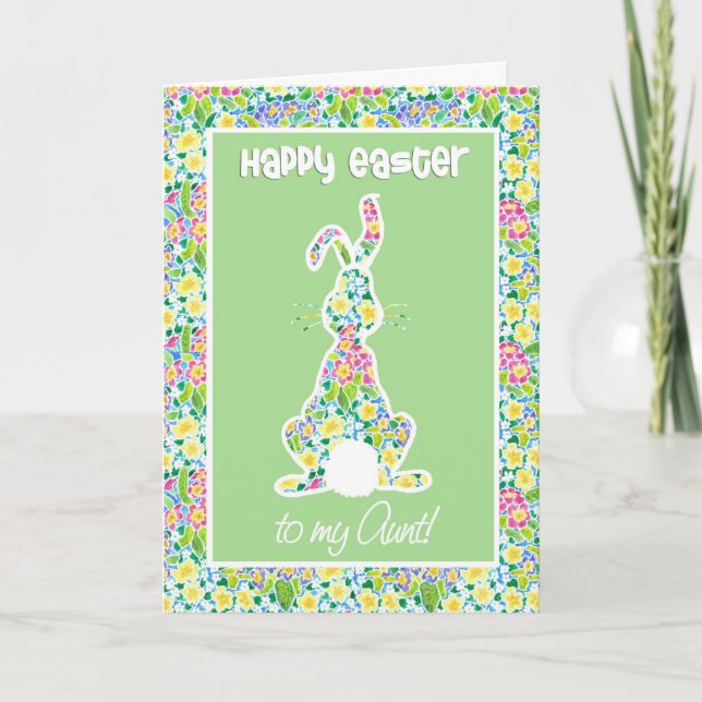Primroses Cute Bunny Rabbit Easter, for Aunt Holiday Card (Front)