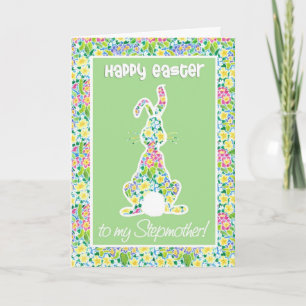 Primroses Cute Bunny Rabbit Easter for Stepmother Holiday Card