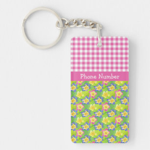 Primroses Keychain to Personalise: Pink Gingham