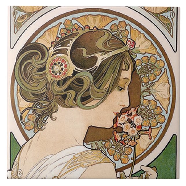 Primroses, Mucha Tile (Front)