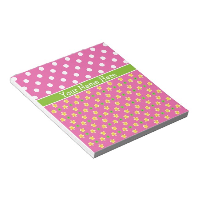 Primroses Notepad to Personalize: Pink Polka Dots (Angled)