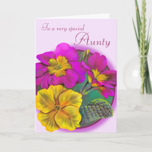 Primula Aunty floral pink purple birthday card