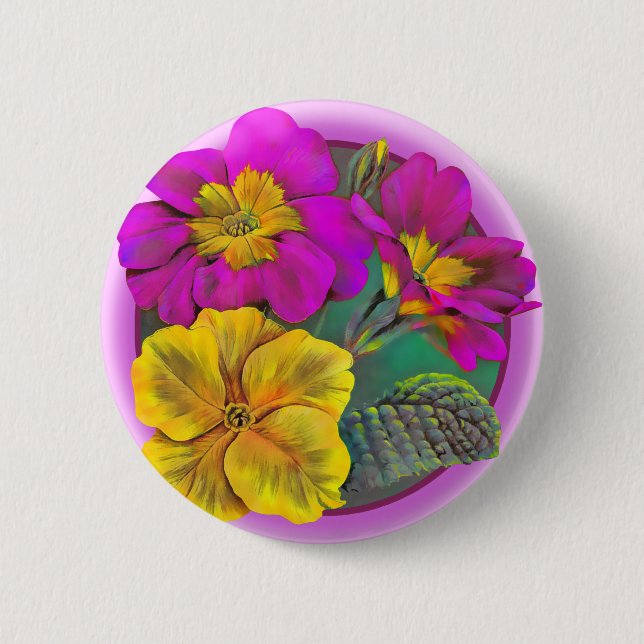 Primula fine art button/badge 6 cm round badge (Front)