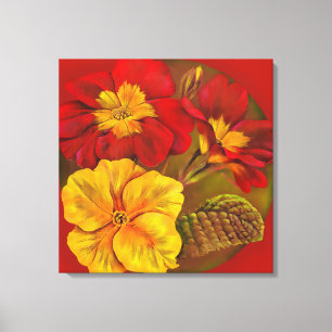 Primula floral red canvas fine art wrap print