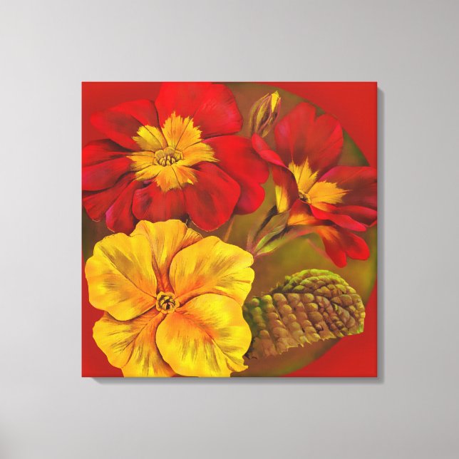 Primula floral red canvas fine art wrap print (Front)