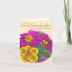 Primula great Grandmother 95 yellow birthday card