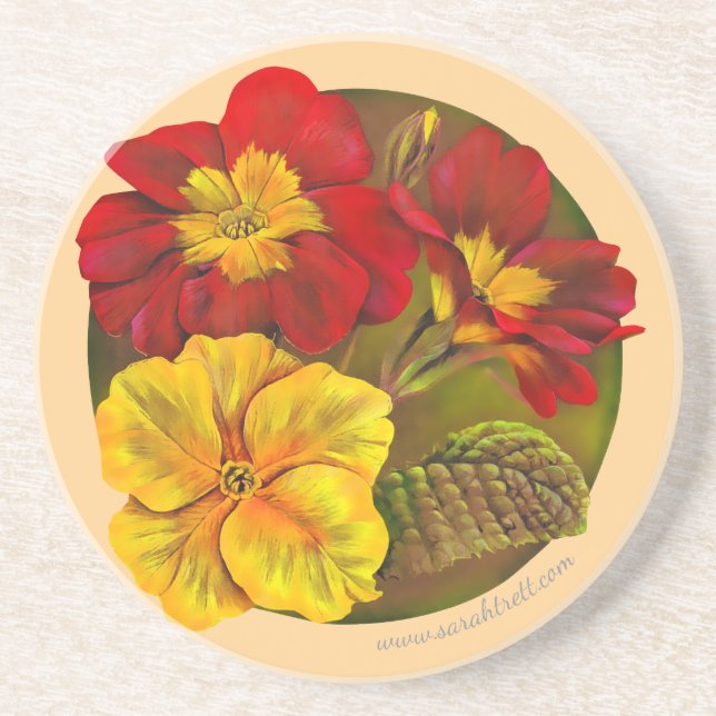 Primula primrose art spring flower painting coaster (Front)