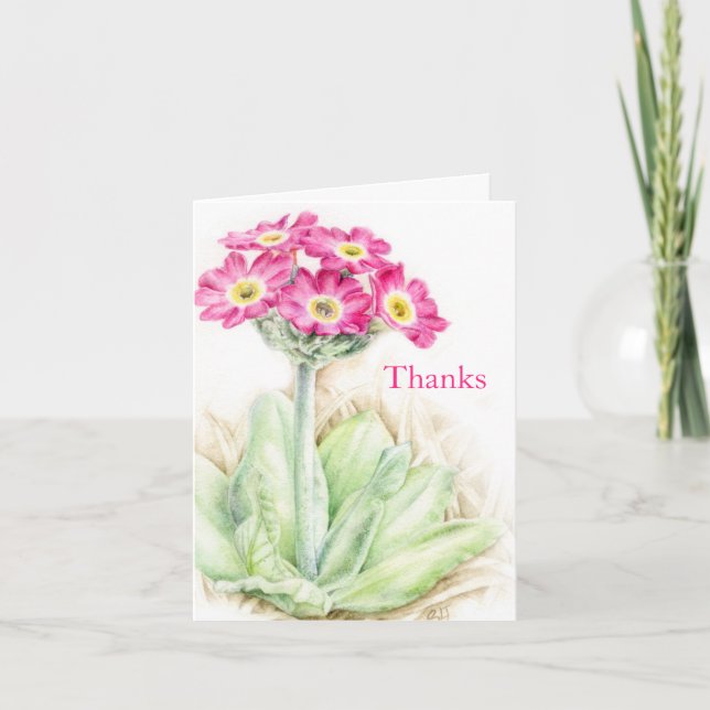 Primula primrose pink wedding thank you card (Front)