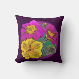 Primula purple yellow & pink fine art throw pillow