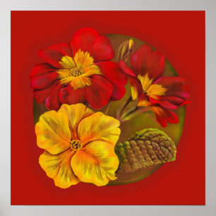 Primula red yellow fine art by Sarah Trett Poster