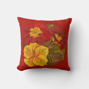 Primula red & yellow fine art flower pillow